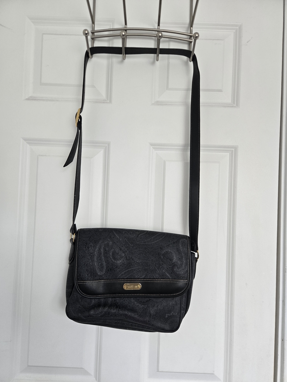 Black Paisley Crossbody Bag with Adjustable Strap